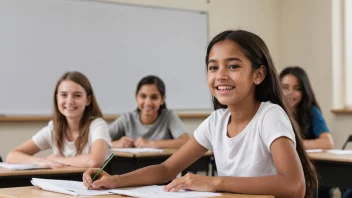 En student som holder en prøve eller eksamen med et stort smil på ansiktet, og viser en karakter på seks.