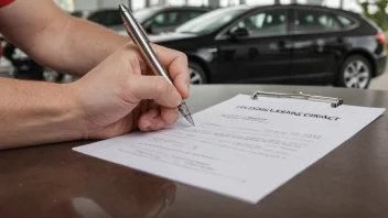 En person som signerer en leasingkontrakt, som symboliserer avtalen mellom leietakeren og utleieren.