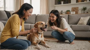 En familie med en hund som har det gøy sammen.