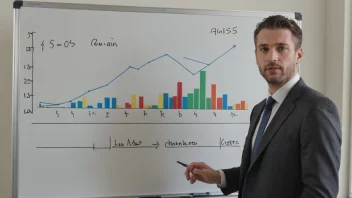 En salgsdirektør som står foran en whiteboard med salgsdiagrammer og grafer.