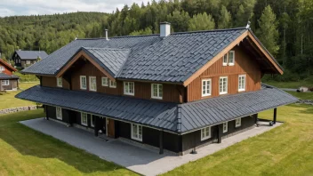 Et tradisjonelt norsk hus med sagtakka, som viser dens unike design og gode drenering.