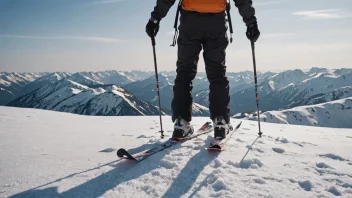 En person som bærer skiutstyr på et snødekt fjell.