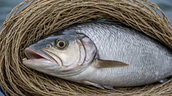 En sildefisk med et fiskegarn i bakgrunnen.