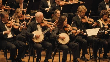 Et balalaikaorkester som spiller på scenen.