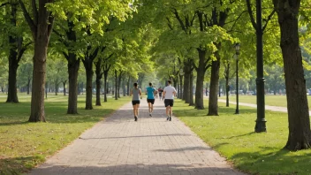 En godt merket joggeløype i en park med mennesker som jogger og går