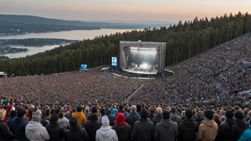 En konsert på Holmenkollen, med et stort publikum som nyter musikken.