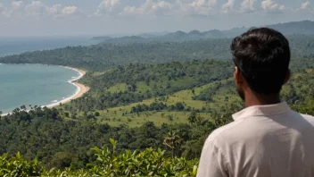 En person som snakker foran en naturskjønn utsikt over Sri Lanka.