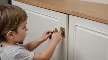 En person som sikrer et skap med en barne sikrings lås for å forhindre ulykker.