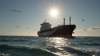 Et lasteskip som seiler gjennom havet med sikkerhetsutstyr i forgrunnen.