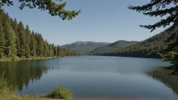 En fredelig innsjø med en merkbar vannhøyde, som reflekterer det omkringliggende landskapet.