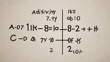 Et bilde som representerer additivitet, med en matematisk ligning og tall.