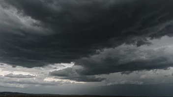 Et mørkt og dystert landskap med en gråsvart himmel og skyer