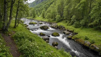 En fredelig og naturskjønn utsikt over Gaustadbekken i Norge.