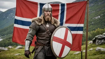 En sterk og modig vikingkriger med hjelm og skjold, som representerer navnet Brynjulv