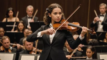 En førstefiolinist som leder et orkester.