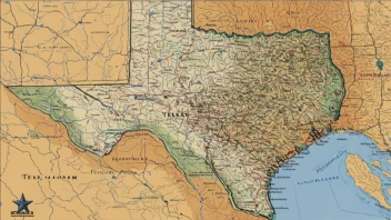 Et kart over Texas som viser delstatens mangfoldige geografi og bemerkelsesverdige steder.