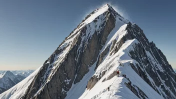 Et bilde av en fjelltopp med en klatrer på toppen.