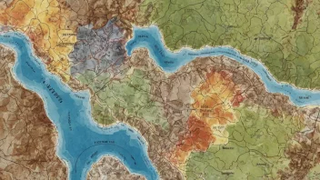 Et geologisk kart med fargerike markeringer som indikerer områder med rike forekomster av stein og mineraler.