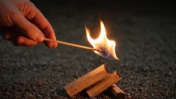 En person tenner en brann eller en fyrstikk, symboliserer handlingen å tenneres.