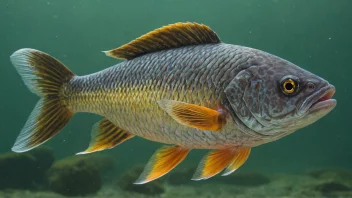 En sei som svømmer i havet, med en skole mindre fisk i bakgrunnen.