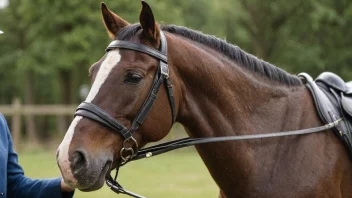 En hest med en skylapp på hodet for å hindre den i å se til siden.