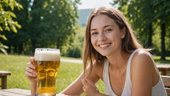 En person som nyter et glass lysfarget øl på en varm sommerdag.