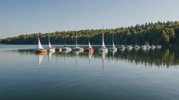 En gruppe fritidsbåter som seiler sammen på en fredelig innsjø