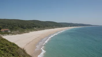 Et idyllisk landskap av en strand med rolige bølger og en malerisk kystlinje