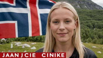 En kvinne med et norsk flagg i bakgrunnen, som representerer navnet Jannicke.