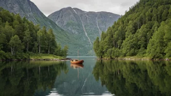 En trebåt som seiler på en innsjø i Norge.